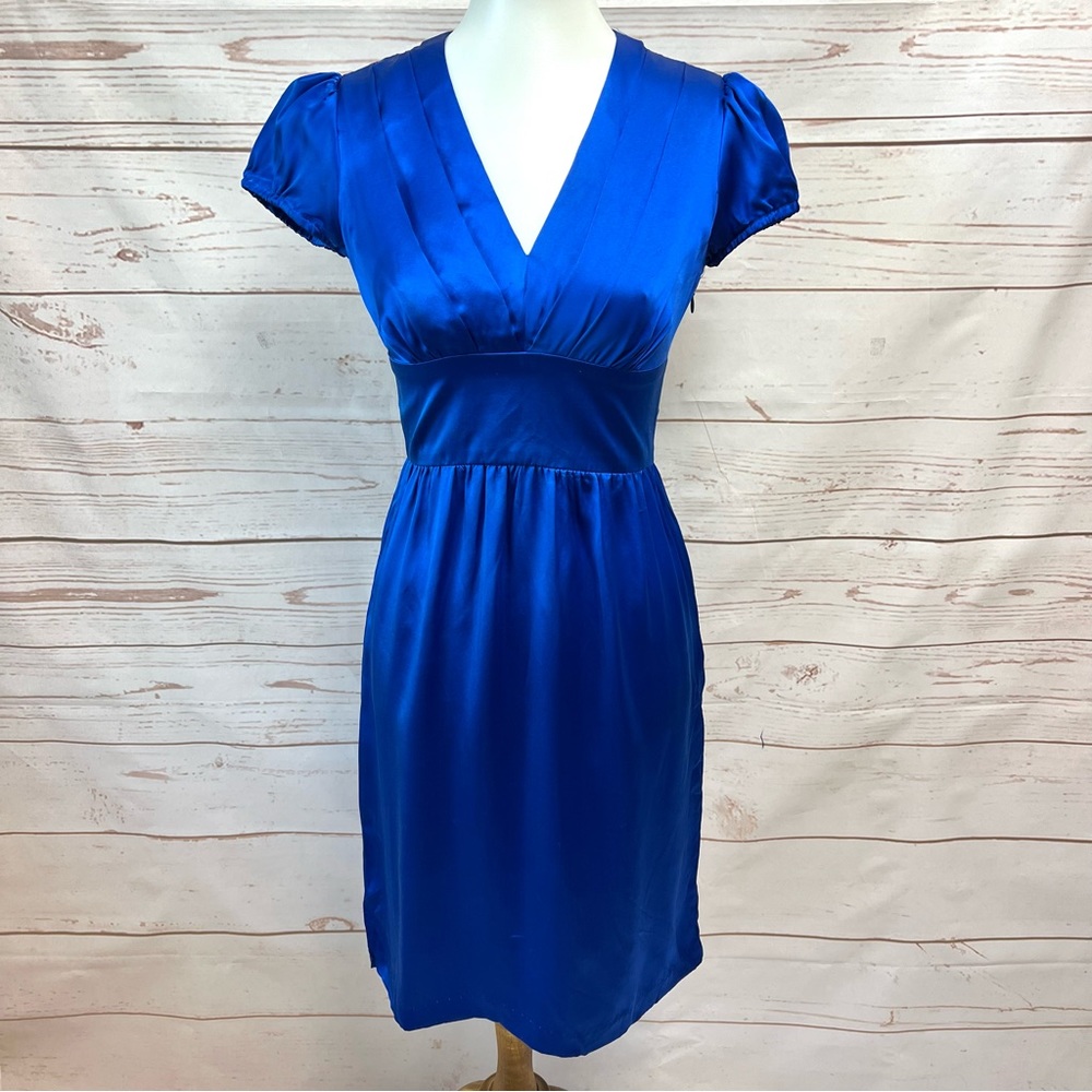 Betsey Johnson Cobalt Blue Silk V-neck Dress